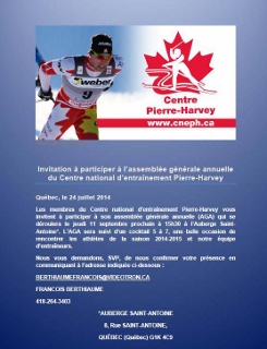 Invitation à participer à l'Assemblée générale annuelle du Centre national d'entrainement Pierre-Harvey